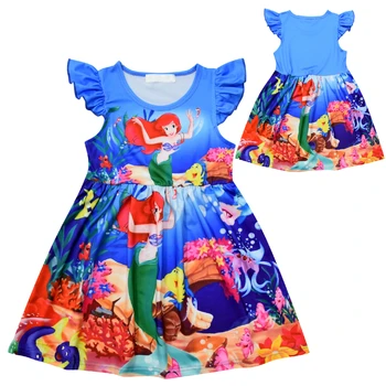 

Girls Halloween Clothes Mermaid Cartoon Pattern Dress Kids Summer Costume Children Beautiful Princess Short Sleeve Dresses