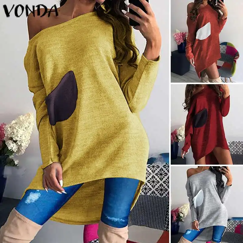VONDA женские летние асимметричные блузки и топы Модные Стильные повседневные Элегантные вечерние рубашки женские с одним плечом Длинный топ плюс