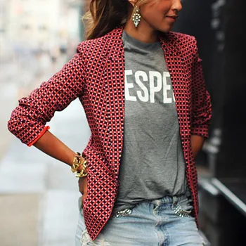 

Spring Women Red Plaid Blazer Jackets Work Office Lady Blazers Slim Single Breasted Women Jacket Female Blazers Blazer Feminino