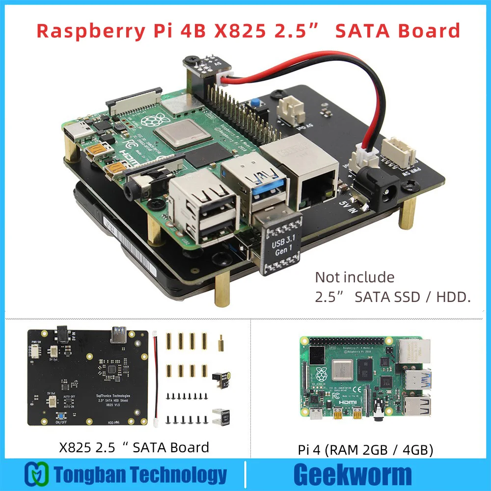 Плата расширения Raspberry Pi 4 Model B с X825 2 5 дюйма SATA HDD/SSD для 4B (ОЗУ ГБ/4