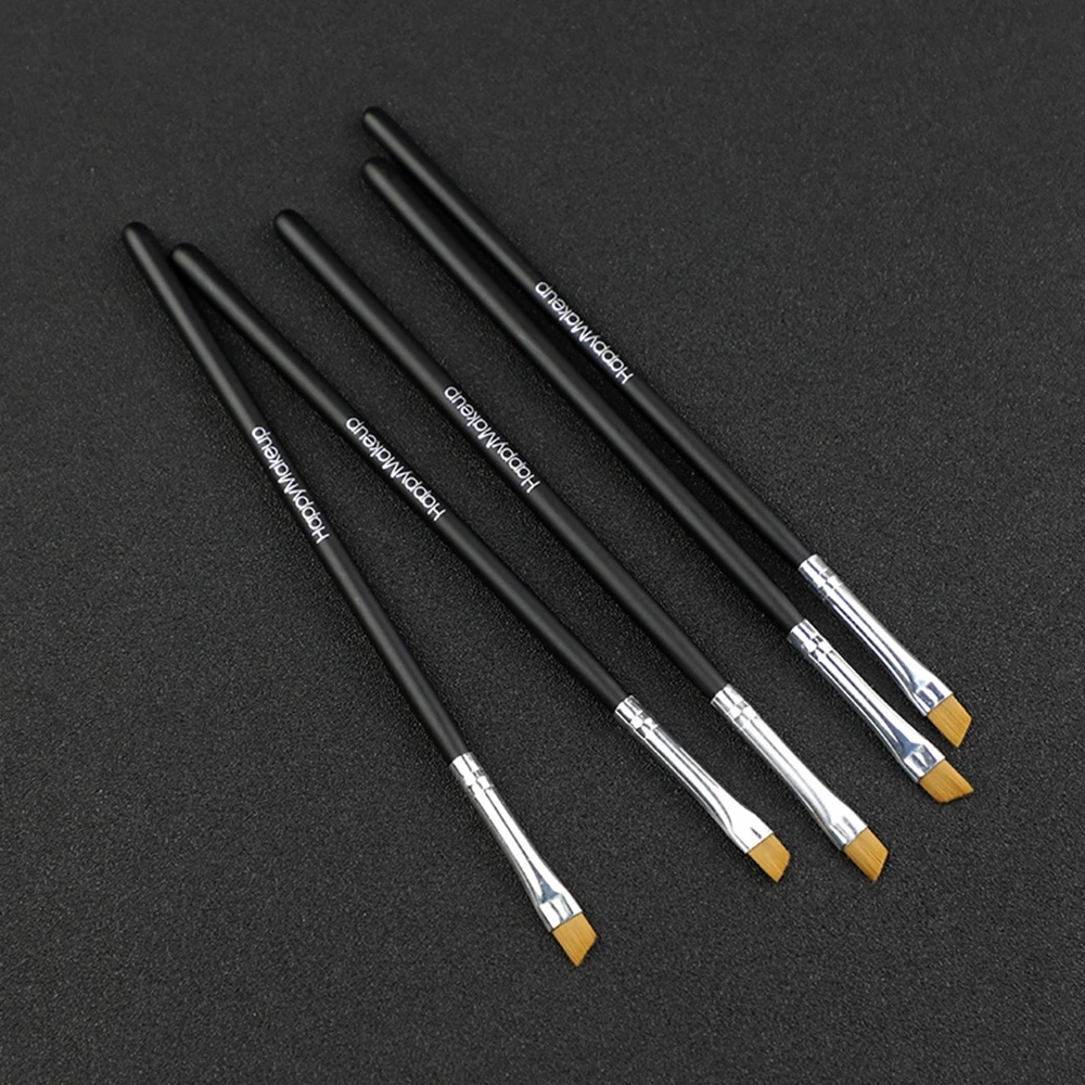 Happy Makeup 5Pcs Black Eyebrow Inclined Flat Angled Brush Eyeliner Eyeshadow Eye Brow Makeup Tool Professional Women Cosmetic