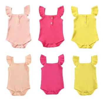 

0-18M Summer Clothing Newborn Infant Baby Girls Ribbed Solid Clothes Ruffled Sleeveless Jumpsuit Bodysuit 1Pc New Outfits