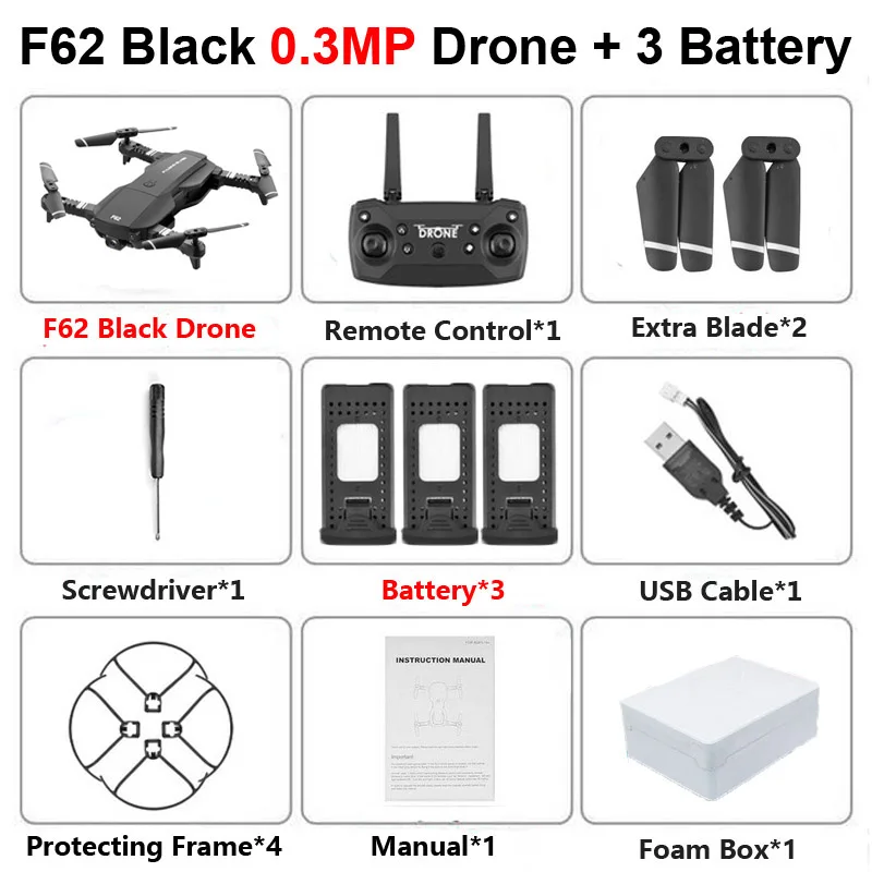 F62 B 0.3MP 3B Foam F62 Foldable Profissional Drone with 4K HD Dual Camera WiFi FPV Optical Flow Wide Angle RC Helicopter Quadrocopter Toy SG106 E58 - Цвет: F62 B 0.3MP 3B Foam