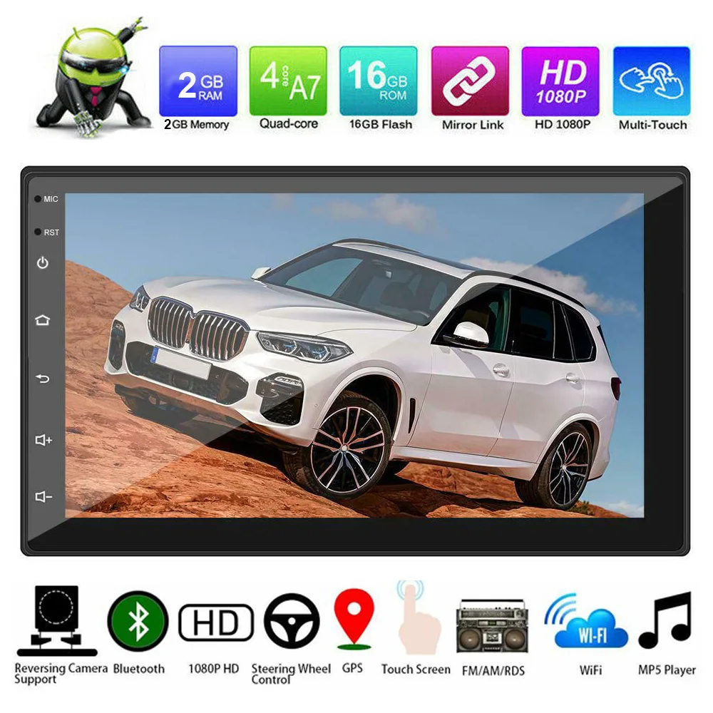 

2G+16G Android 9.1 Universal Car Radio 7" Double 2Din Touchscreen Car GPS Multimedia Player Head Unit Video WIFI USB BT