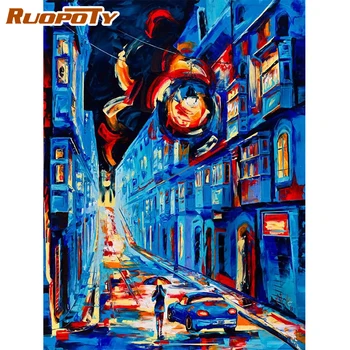 

RUOPOTY Paints By Numbers Blue Street Scenery Painting Acrylic Paint On Canvas For Adult Digital Paints Wall Art Decoration