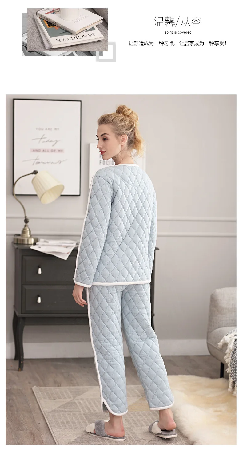 Пижамный комплект Мода Домашняя одежда Зимний толстый 3 Слои мягкий пижамы с вышитыми рисунками птиц для детей шикарные штаны новейший дизайн, хлопок+ вельвет, пижамы