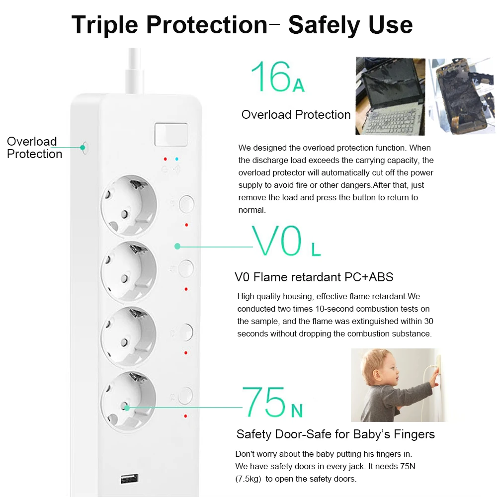 Смарт WI FI таймер удлинитель ЕС Smart Plug Мощность полосы Быстрая зарядка замер
