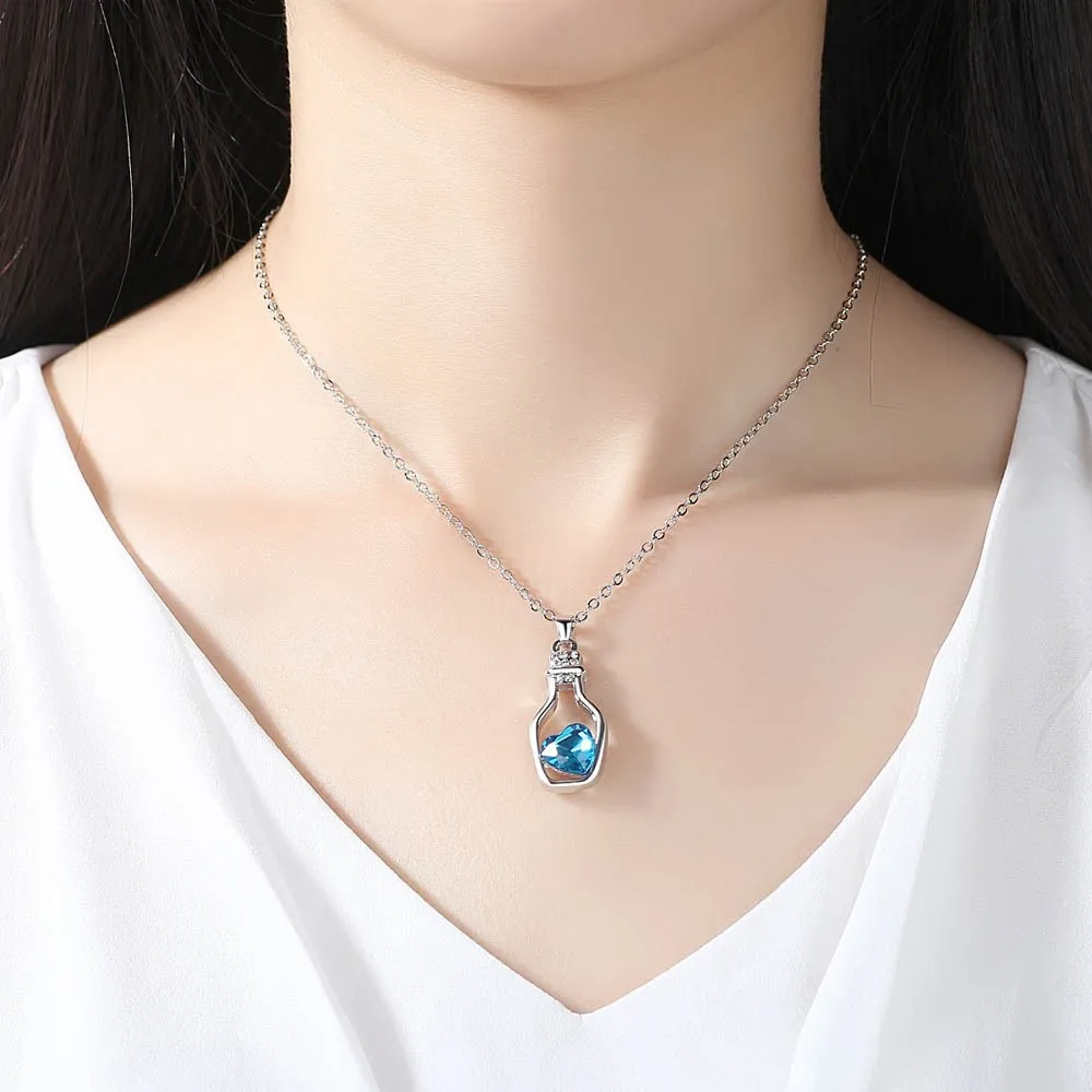 

Hot Sell Peach Drift Bottle Chain Necklaces Crystal Necklace Women Holiday Beach Statement Jewelry