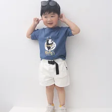 Chen/Детская летняя одежда г. Новая Стильная однотонная футболка с короткими рукавами и принтом универсальная Весенняя Хлопковая универсальная рубашка с рисунком для мальчиков