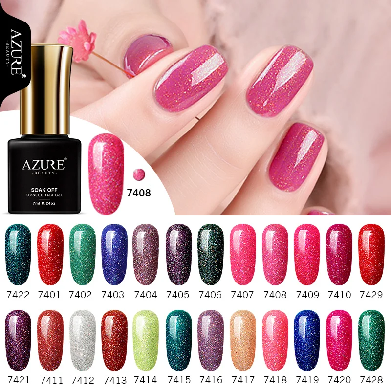 Azure Beauty розовый блеск Led Гель-лак для дизайна ногтей неоновый отмачиваемый