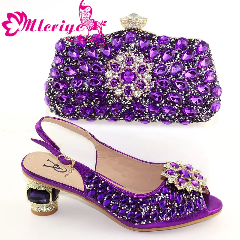 

Shoes and Bag Set African Sets 2020 purple Color Italian Shoe Bag Set Decorated with Rhinestone High Quality!HXX1-29