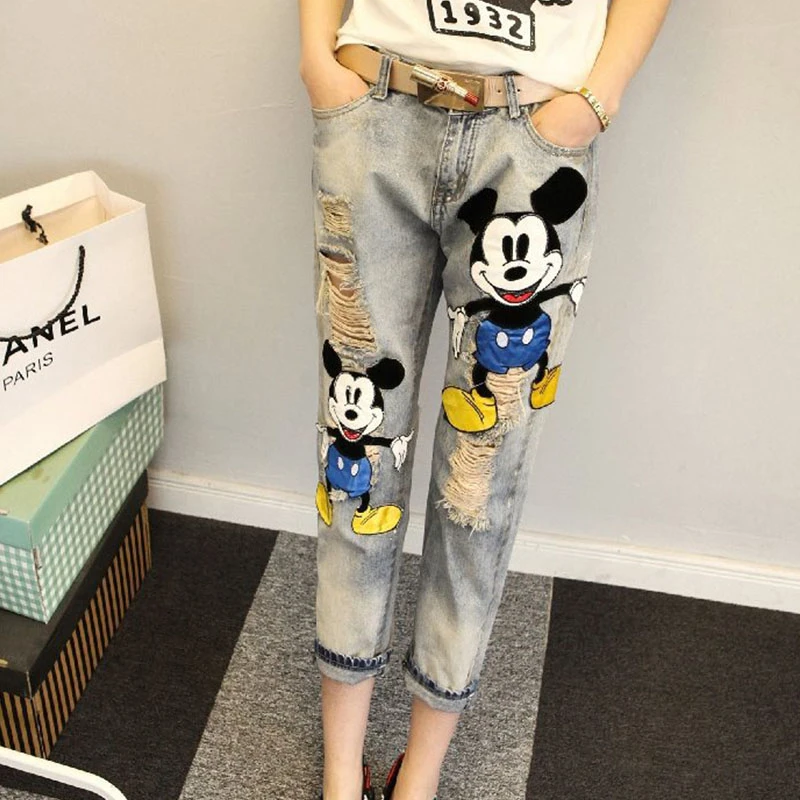 mickey mouse patch jeans