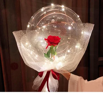 

1pc Transparent Bobo Ball LED Luminous Balloon Rose Bouquet Rose Valentines Day Gift Balloon for Birthday Party Wedding Decor