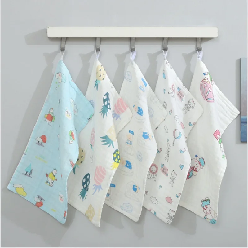 Kids Face Towel Cotton Baby Handkerchief Square Fruit Pattern Towel 6 Layers Muslin Cotton Infant Face Towel Wipe Cloth25*50cm