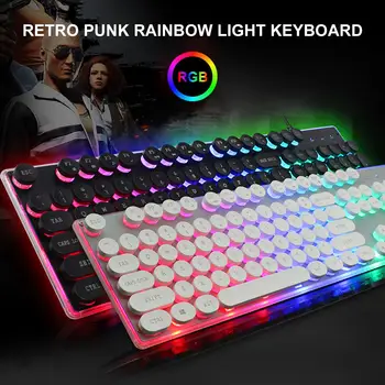 

104 Round Keys Vintage Backlight Wired Mechanical Gaming Keyboard PC Accessory