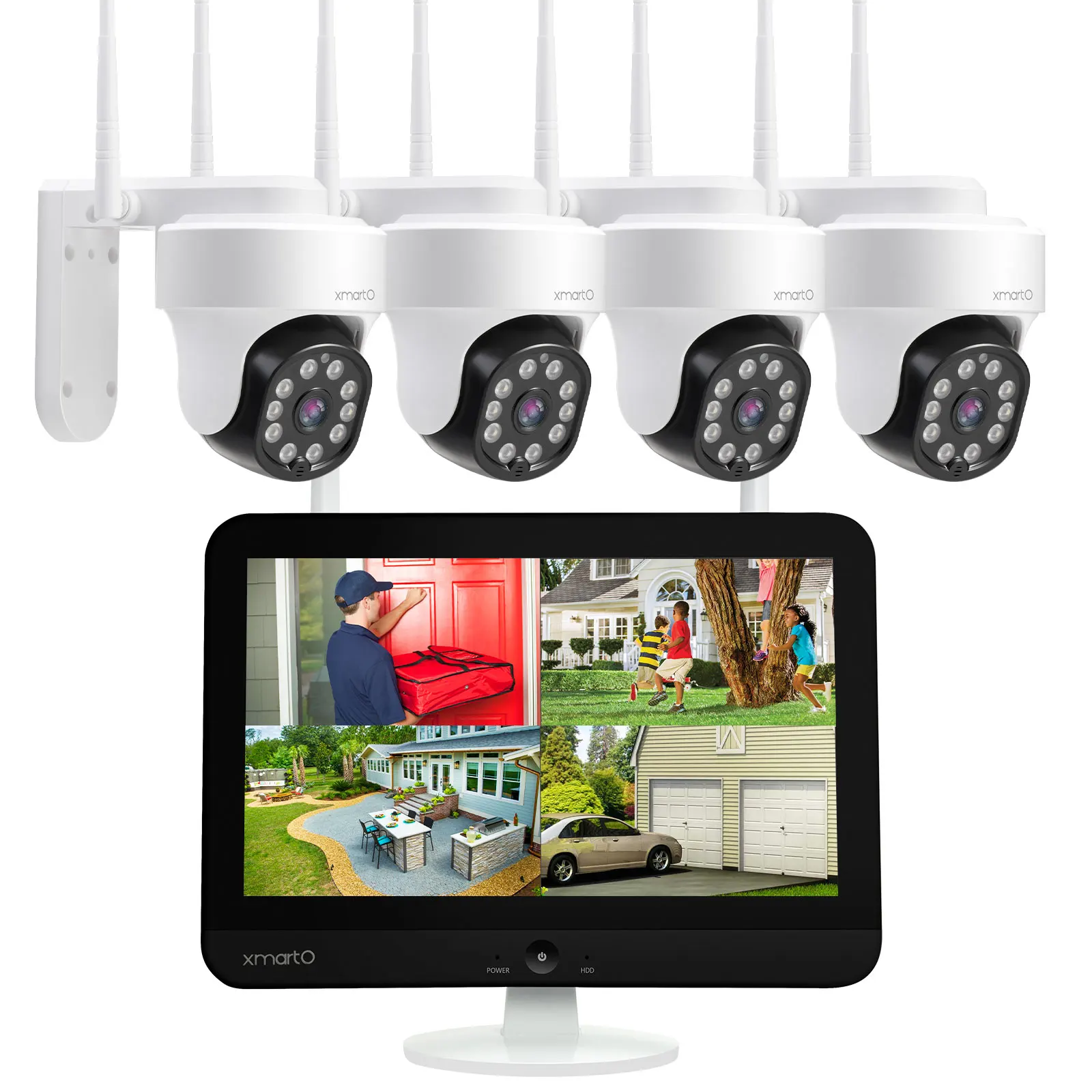 

[Auto Track PTZ Camera] XMARTO 2K HD 1296P/1080P Wireless Security Camera System,With 12.1Inch Scree NVR and PTZ Cameras