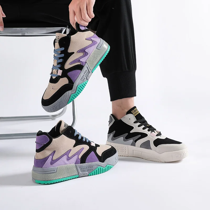 High-top Shallow Mouth Old Shoes Men's Shoes 2021 New Color Matching Wild Spring and Autumn Trend Couple Casual Sports Shoes