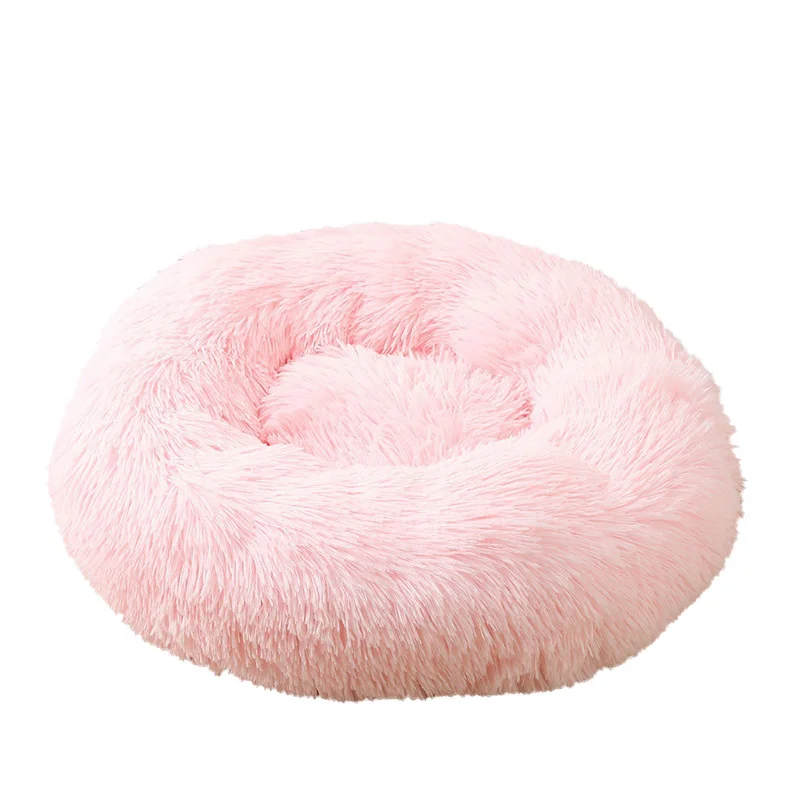 Супермягкая кровать для собаки круглая моющаяся длинная плюшевая собачья будка