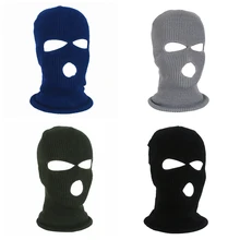Полнолицевая маска, 3 отверстия, Балаклава, вязаная шапка зима, растягивающаяся Снежная маска, шапочка, шапка, новинка, Черные Теплые маски для лица, велосипедный шлем