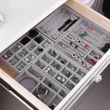 

New Jewelry Box Multi-Grids Classification Storage Flannel Necklace Rings Earrings Storage Case for Home