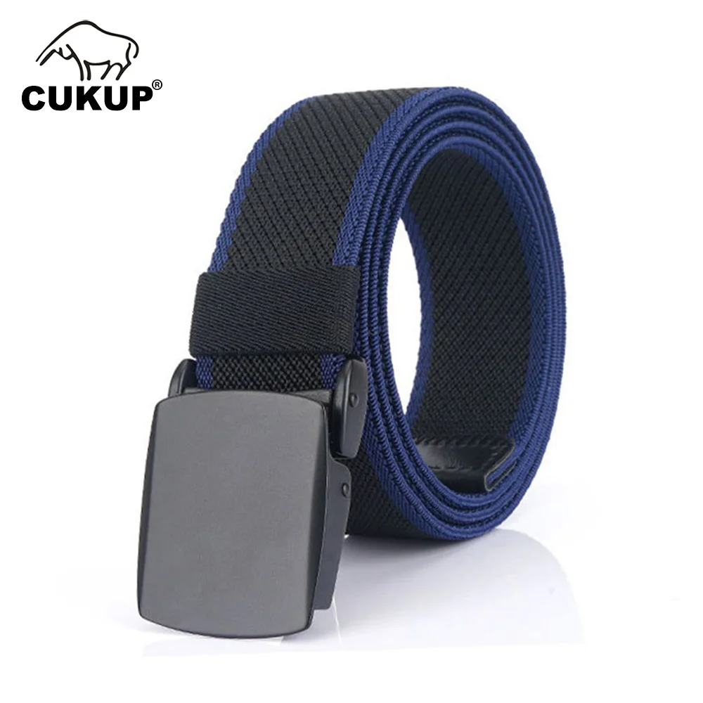 CUKUP Design Zinc Alloy Automatic Buckle Metal Male Waistbands Quality function Belt Elastic Accessories for Men Jeans CBCK229 cukup 2022 new design men s quality blue nylon belts smooth zinc alloy buckle metal male canvas belt for men cbck196