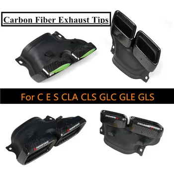 

One Pair For Benz C/ E/ S/ CLA/ CLS/ GLC/ GLE/ GLS-Class Ak rapovic AM G Style Carbon Fiber Rectangle Exhaust Muffler Pipes Tips