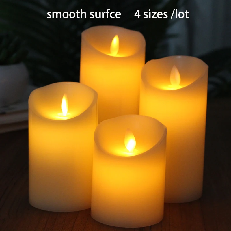 Smooth 4pcs-set Беспламенный светодиодный светильник в виде свечи, настоящий парафин, восковые столбы с реалистичными пламенями на день рождения/свадьбу/Рождество, Декор - Цвет: Smooth 4pcs-set