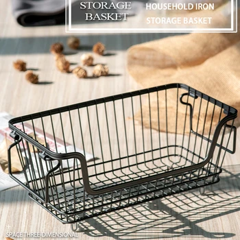 

Pantry Sundries Organizer With Handles Iron Art Cabinet Desktop Kitchen Counter Fruit Vegetable Household Storage Basket