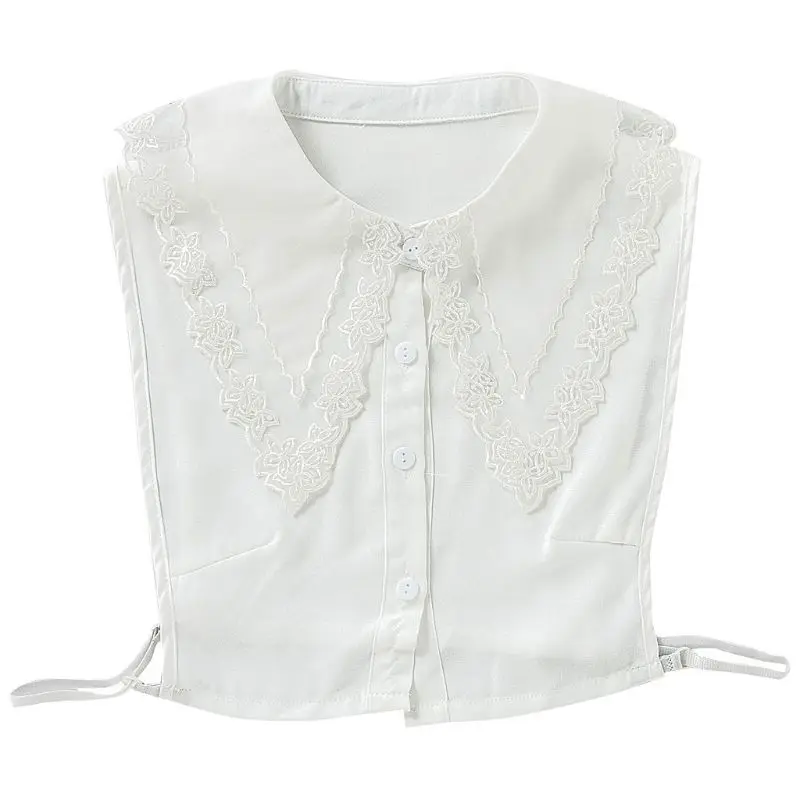 

Ladies Large Pointed Lapel False Fake Collar Embroidery Sheer Floral Lace Splicing Women Detachable Decorative Half Shirt Blouse