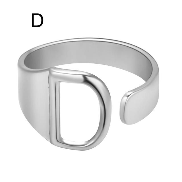 Wide Hollow A-Z Letter 3Colors Metal Adjustable Opening Ring Initials Name Alphabet Female Party Fashion Jewelry