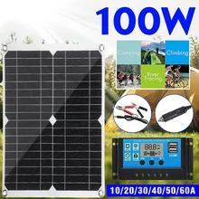Kit completo de Panel Solar para coche, placa de células solares de 100W, 12V, USB, con controlador de 10/20/30A, para yate, autocaravana, barco, móvil, cargador de batería de teléfono