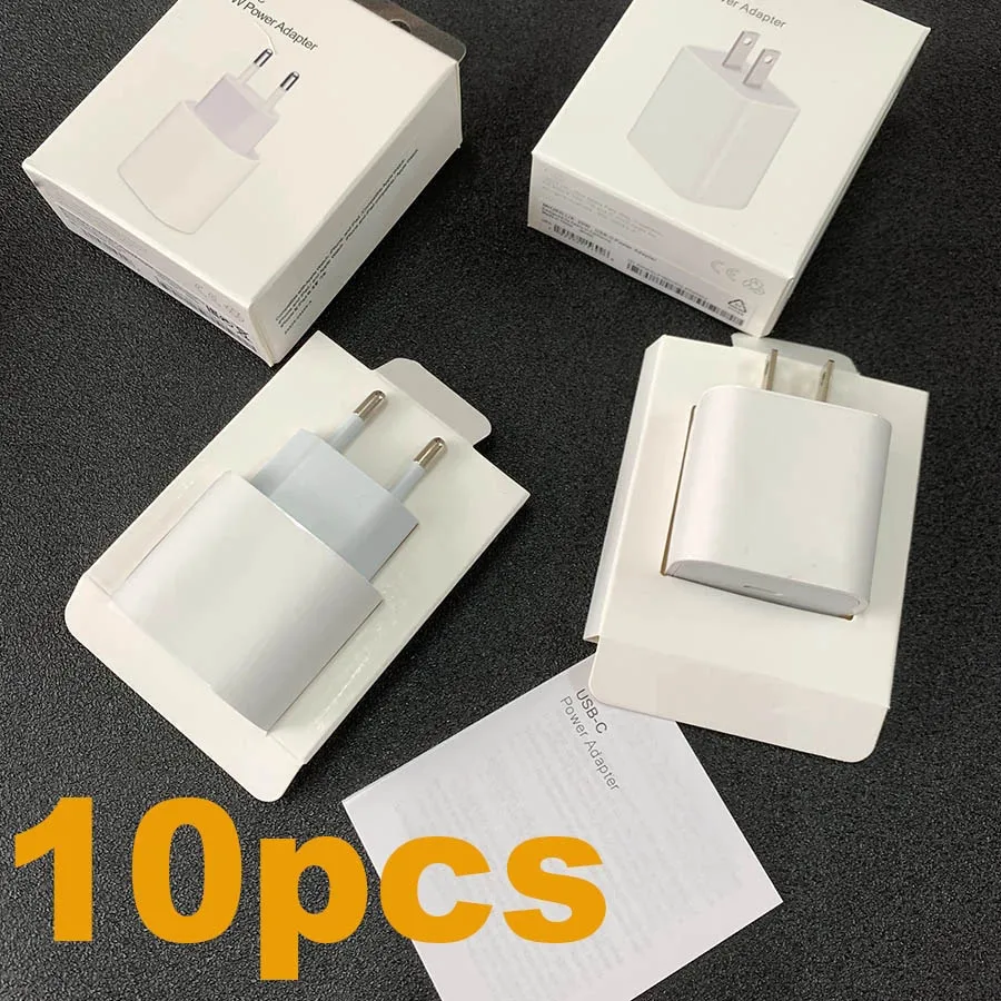 10pcs/lot 20w PD Charger Fast Charging For iPhone 13 pro max 12 11 USB C Adaptor With Original Box EU US UK Plug 65 watt usb c charger Chargers