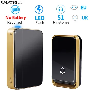 

SMATRUL self powered Wireless DoorBell Waterproof no battery EU UK plug smart home Door Bell chime 1 Transmitter 1 2 Receiver