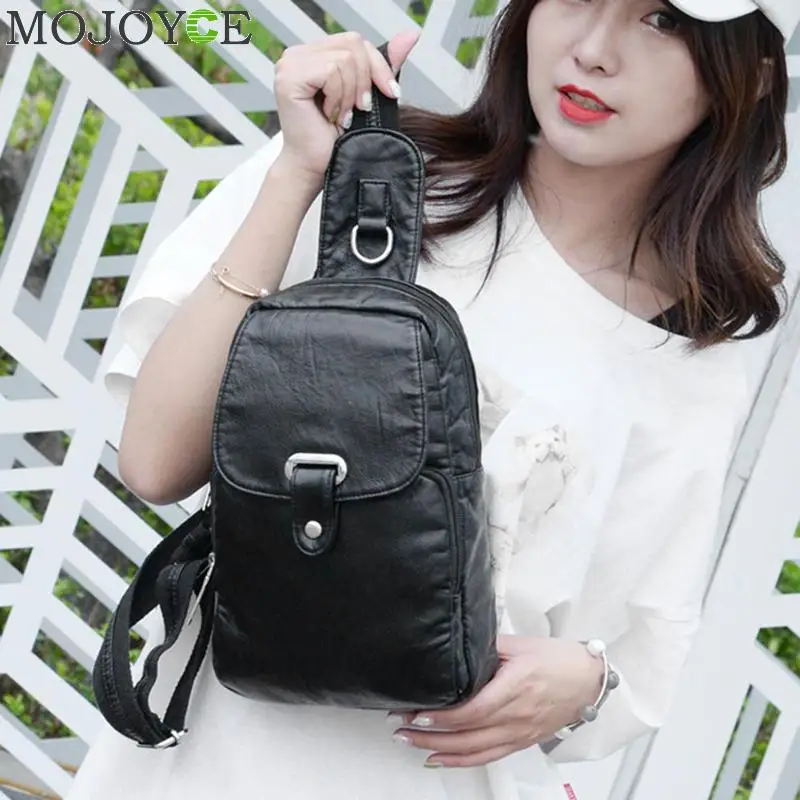 

Solid Color Women Chest Pack PU Leather Casual Shoulder Crossbody Bag Travel Shopping Zipper Money Belt Purse