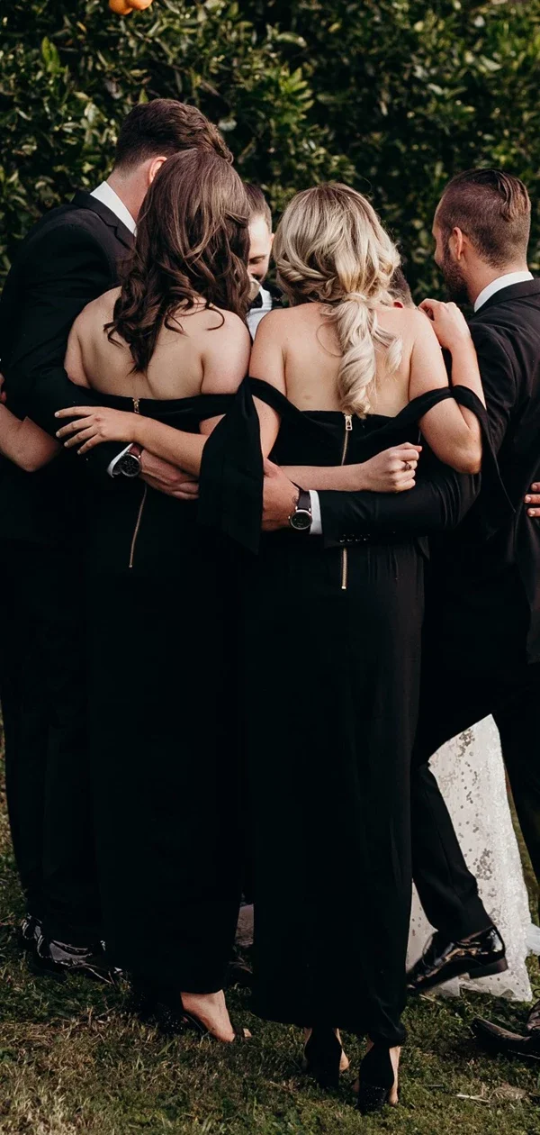 Black Bridesmaid Dresses 2020 Off The Shoulder Sheath Ankle-Length Wedding Guest Dress Vestido Madrinha