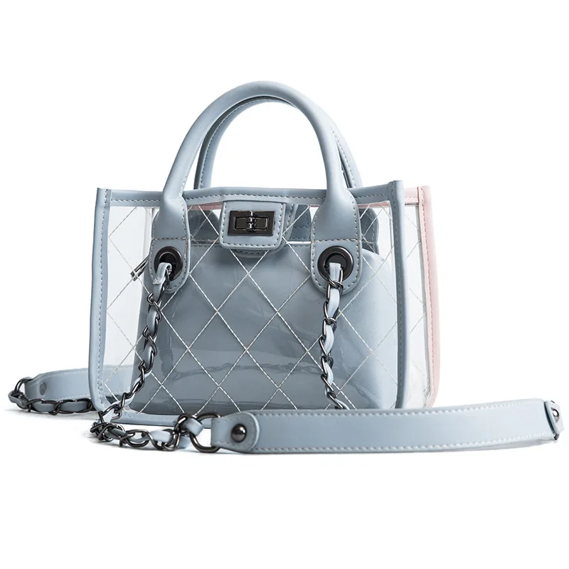 

small transparent bag women handbags clear 2 pieces sac a main femme luxury brand ladies hand bags shoulder black blue green