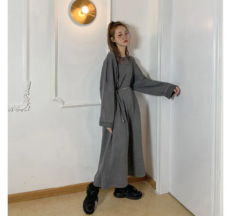 XITAO винтажное простое трикотажное платье размера плюс, женская одежда, модный Свободный пуловер, длинный рукав, более размера d, элегантное платье GCC2718