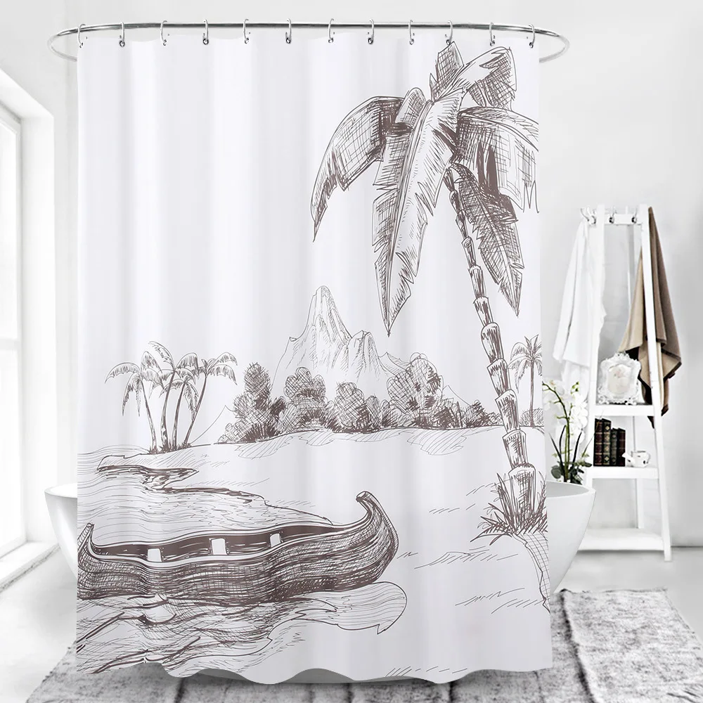 Cross Border Supply of Goods Shower Curtain Waterproof Warm Shower 3D Printed Polyester Shower Curtain Bathroom Bath Non-transpa