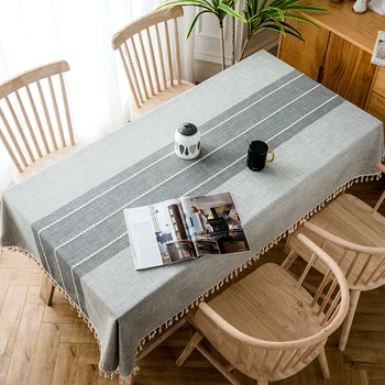 

New Japan Style Linen Cotton Tassel Table Cloth Rectangular Lace Edge Tablecloth For Wedding Dustproof Table Covers Home Textile