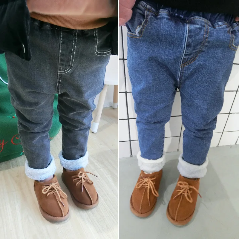 

18 Winter New Style Children Men And Women Children Jeans Small CHILDREN'S Brushed And Thick Casual Trousers Men And Women Child