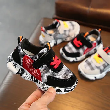 

Boys' Sneakers 2020 Autumn Hollow-out Girls' Baby Shoes Breathable Mesh Single Mesh Shoes Cotton Fabric Hook & Loop Unisex Solid