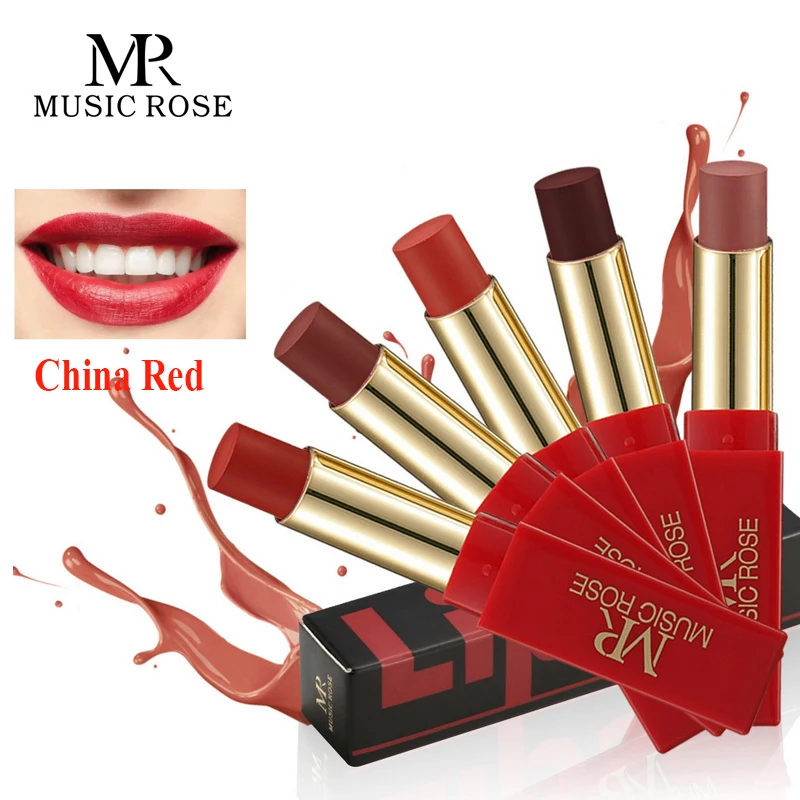 

MUSIC ROSE Classic China Red Matte Lipstick Brand Makeup Waterproof Glitter Lipstick Matte Long-lasting Smooth Nude Lip Stick