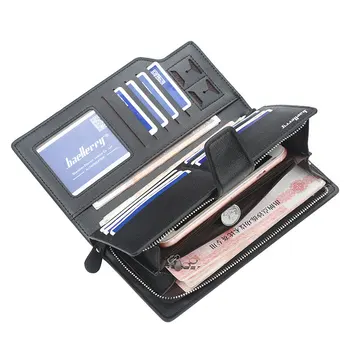 

Baellerry Big Wallet Men Leather Long Purse Card Holder Vintage Male Clutch Men Wallets Money Bag Zipper Coin Phone Pocket W012