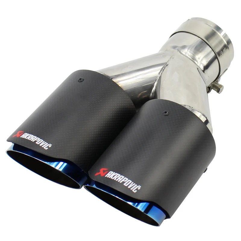 

1PC: Blue Burnt Carbon Fiber Akrapovic Exhaust Tip Car End Pipe Dual Tips Muffler Pipe Universal Inlet 51mm 54mm 57mm 60mm 63mm