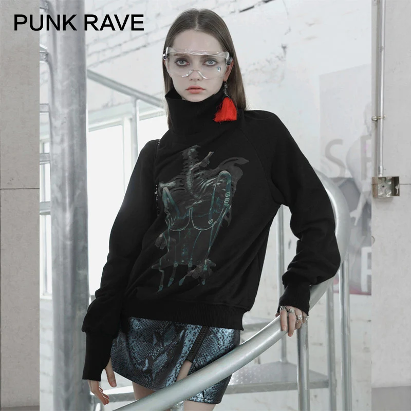 PUNK RAVE Girl's High Neck Long Sleeve Hoodie
