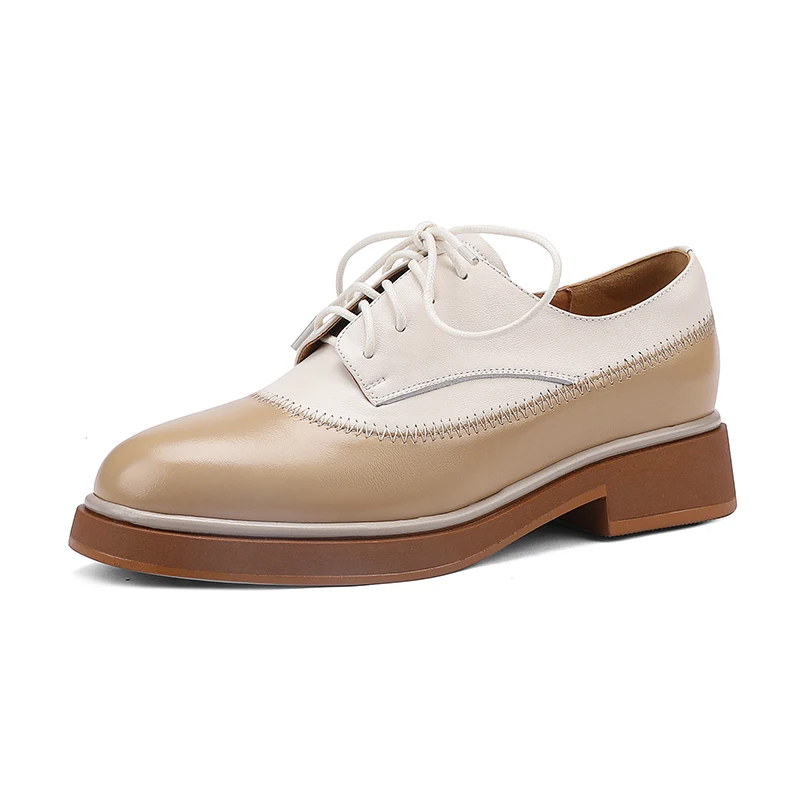 Women Genuine Leather Oxfords Shoes Moccasins Leisure Lace-up Brogues Wingtips Shoes for Ladies Autumn Flat Sneakers Brand