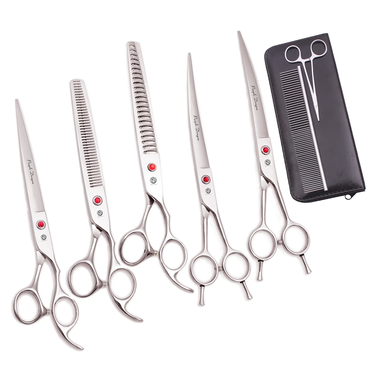 Dog Grooming Kit Professional 8" Purple Dragon Japan Steel Pet Thinning Shears Chunker Scissors Add Case Curved Scissors Z3015
