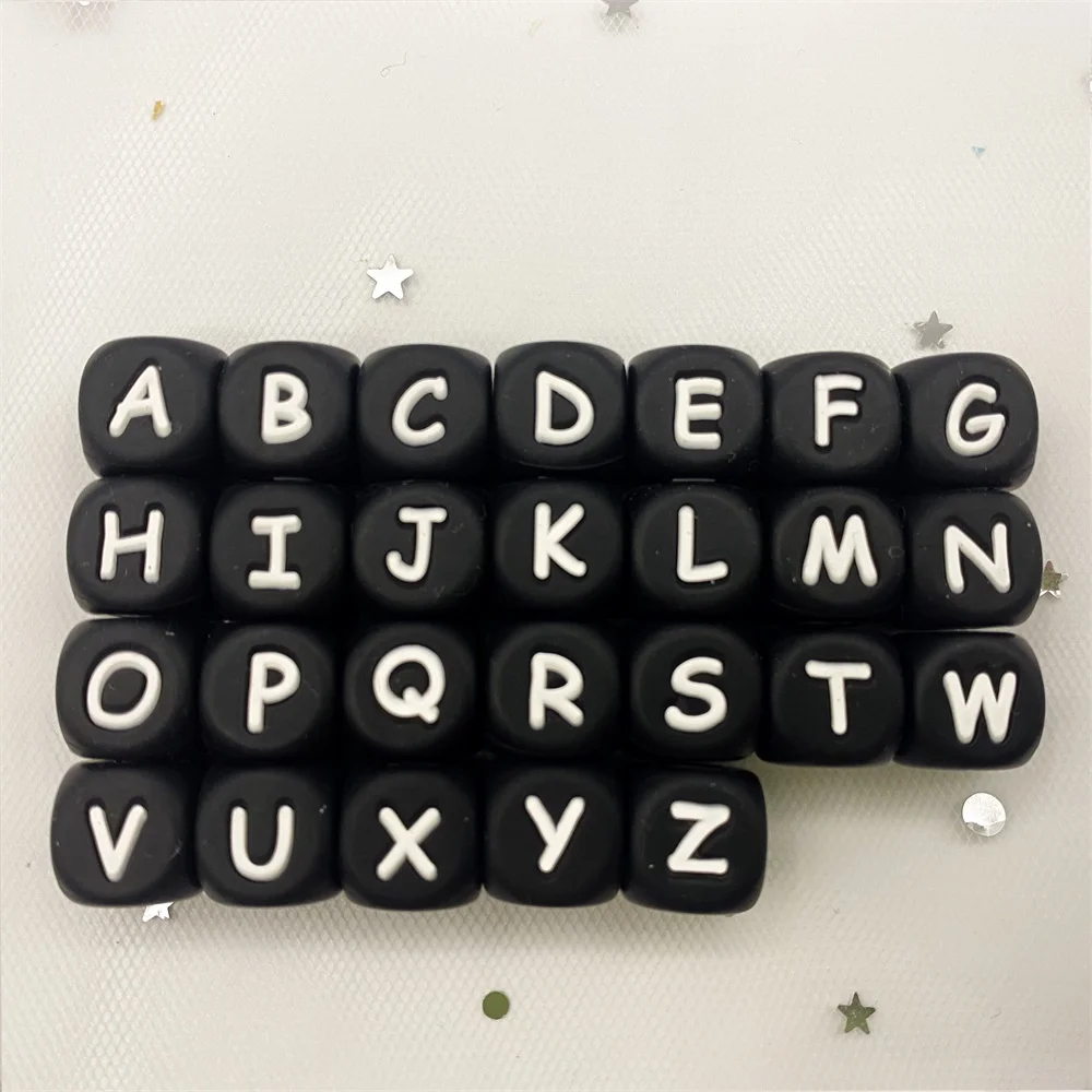 100pcs black English Letter Silicone Beads Alphabet DIY Personaliz Name Teething Necklace Silicon Teether kids learning toys