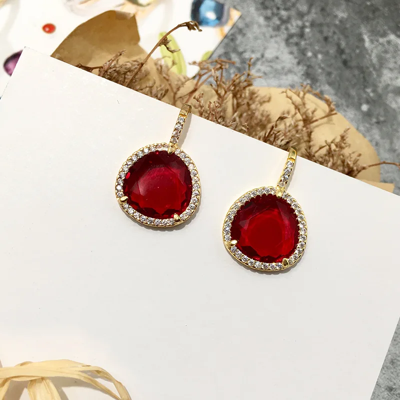 Red Высокое качество черный, зеленый, красный, синий, фиолетовый, желтый цвет кристалл серебряный цвет полный Циркон Висячие серьги для женщин лучший подарок - Окраска металла: Red