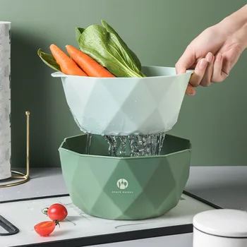 

Double-layer Plastic Asphalt Basket Kitchen Washing Basket Washing Rice Basket Fruit Basin Fruit Bowl Storage Basket Kitchentool